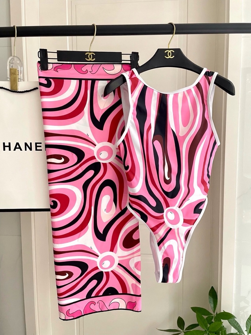 Emilio Pucci Pink Multicolor Swirl One-Piece Bikini Set